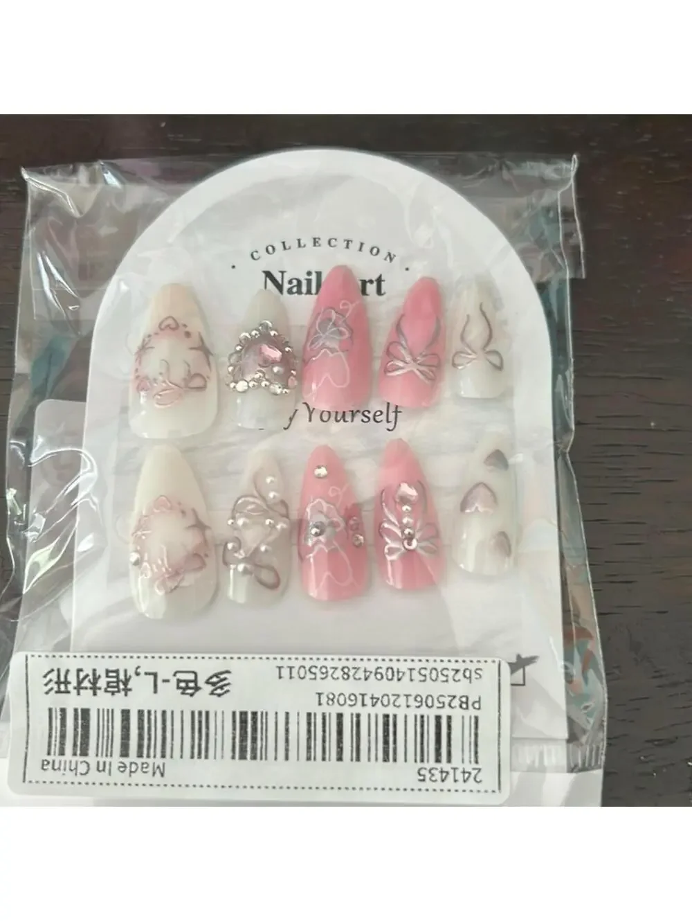 Pink and White Nail Art Set with Rhinestones
